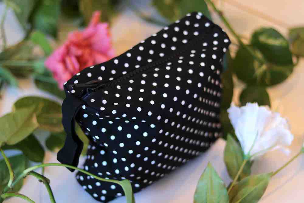 MEDIUM black zip polka dot clutch bag