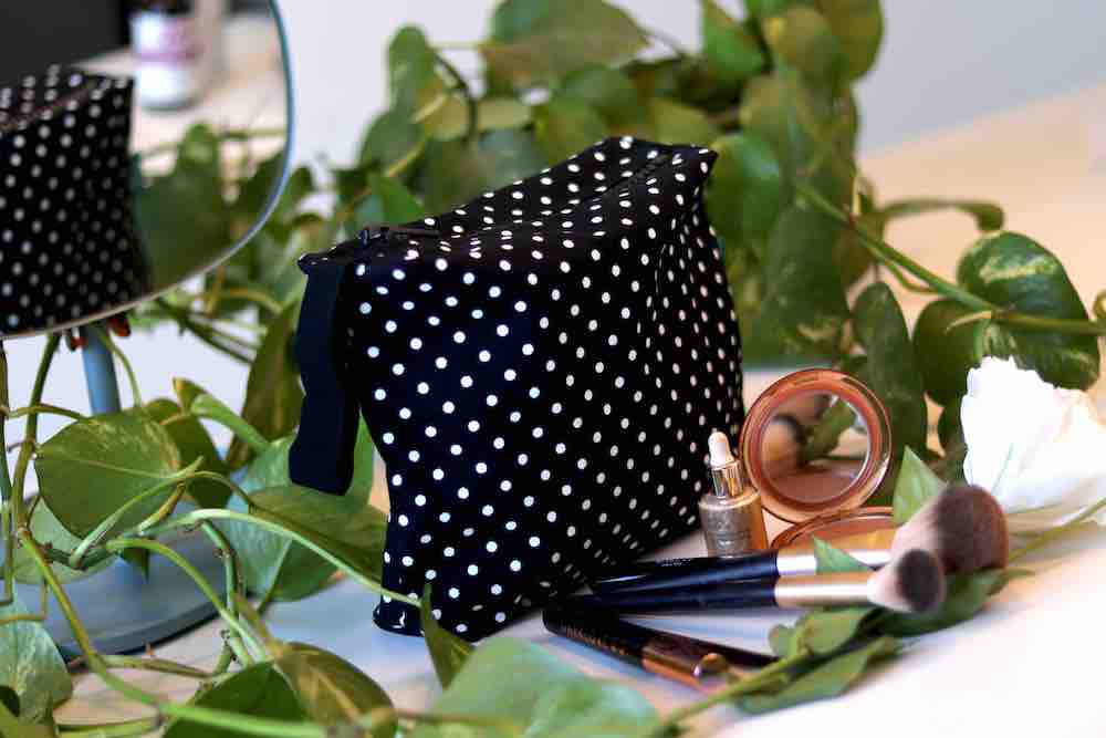 MEDIUM black zip polka dot clutch bag