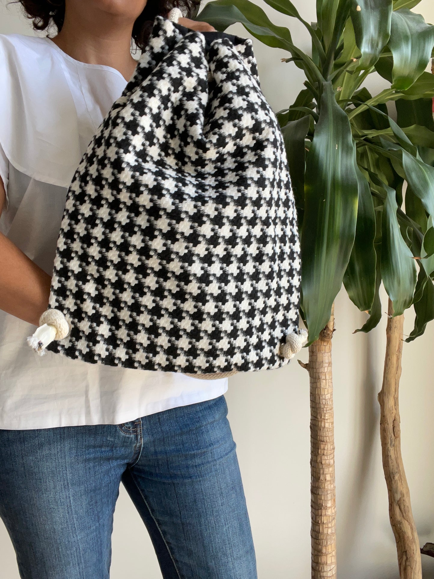 Black and white checked backpack