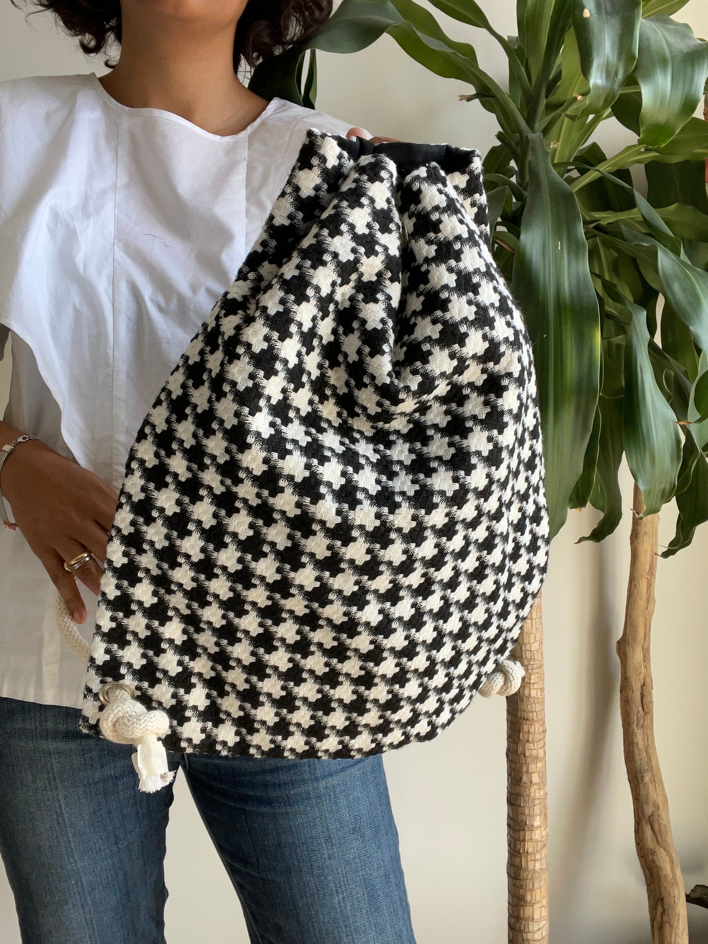 Black and white checked backpack