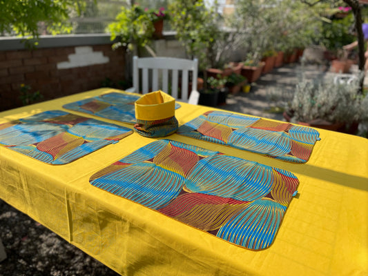 SET 4 Placemats + 2 Double-sided African Wax Bread Holders + 1 Yellow Tablecloth